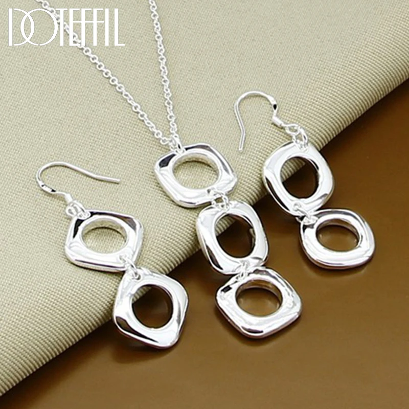 Top Trends: DOTEFFIL 925 Sterling Silver Round Square Necklace Earring Set For Woman Wedding Engagement Party Fashion Charm Jewelry Shoppable Styles