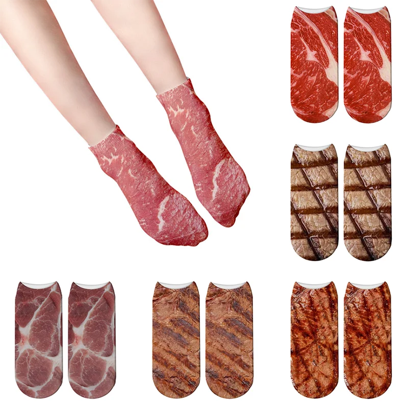 Top Trends: 3D Meat Printed Low Ankle Socks Unisex Funny Steak Barbecue Cotton Short Socks Casual Creativity Compression Boat Sox For Female Shoppable Styles