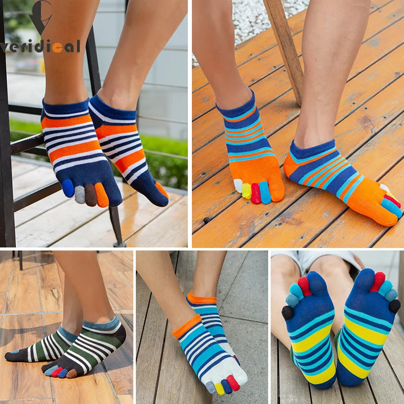 Top Trends: Man No Show Toe Socks Cotton Striped Patchwork Colorful Young Casual Breathable, Deodorant, Invisible 5 Finger Ankle Socks Summer Shoppable Styles