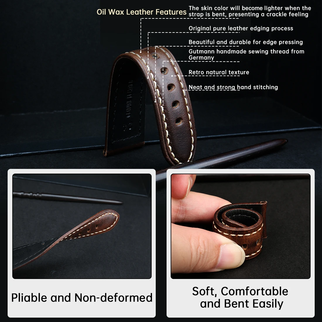 Top Trends: Vintage Oil Wax Genuine Leather Watch Strap 18mm 20mm 22 Mm 24mm Brown Black Watchbands For Samsung Galaxy Watch Band Bracelet Shoppable Styles - Image 4