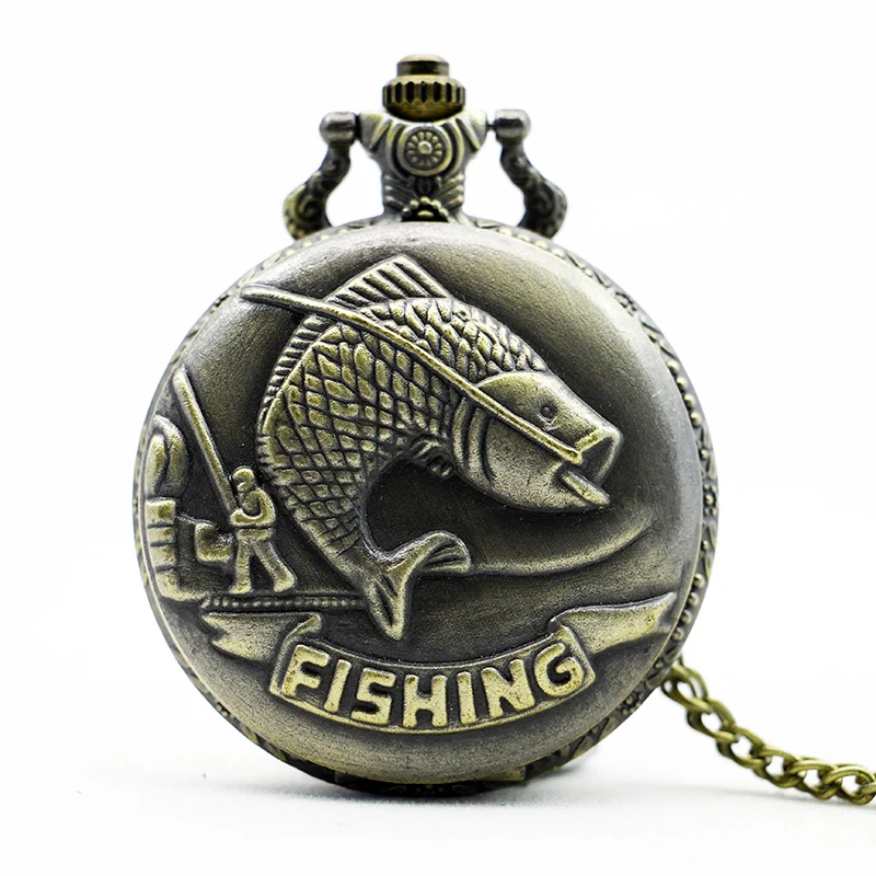 Top Trends: PB381 Vintage Gifts Fish Pattern Pocket Watch Quart Chain Necklace Bronze Full Hunter Shoppable Styles