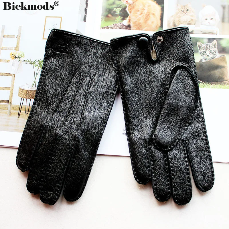 Top Trends: Deerskin Gloves Men's Touch Screen High-Quality Leather 2023 New Hand-Stitched Thin Wool Lining Keeps Warm In Autumn And Winter Shoppable Styles