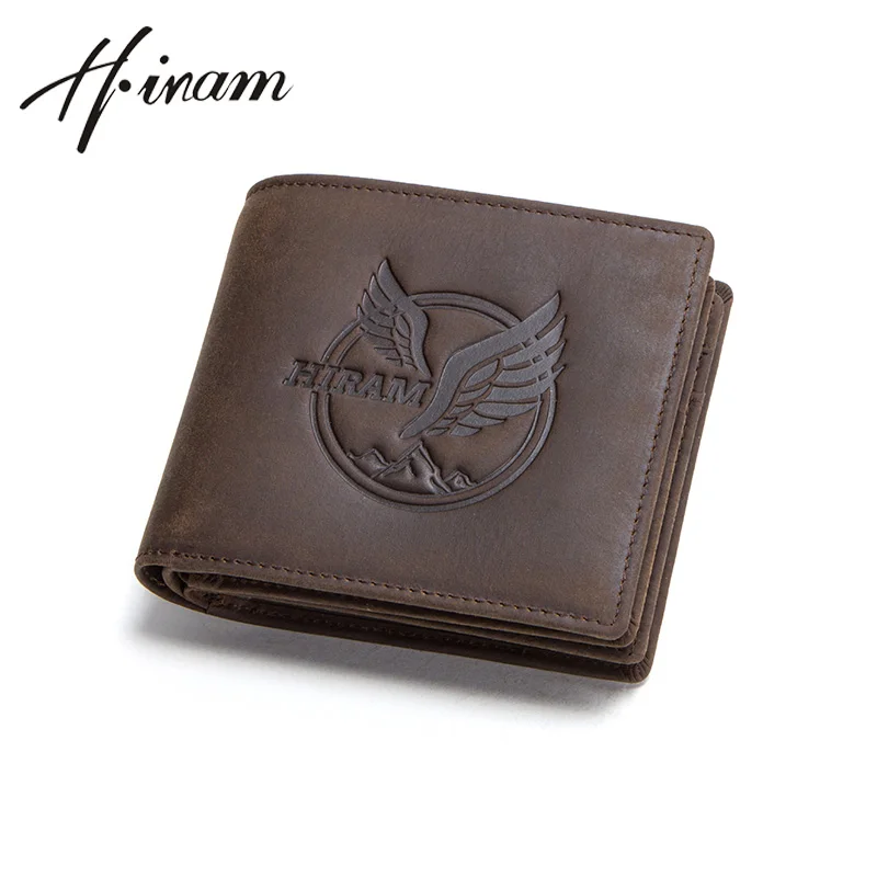 Top Trends: Vintage Hiram Crazy Horse Leather Mini Wallet Men Short Rfid Card Holder Wallet For Men Small Male Coin Purses Carteiras Shoppable Styles