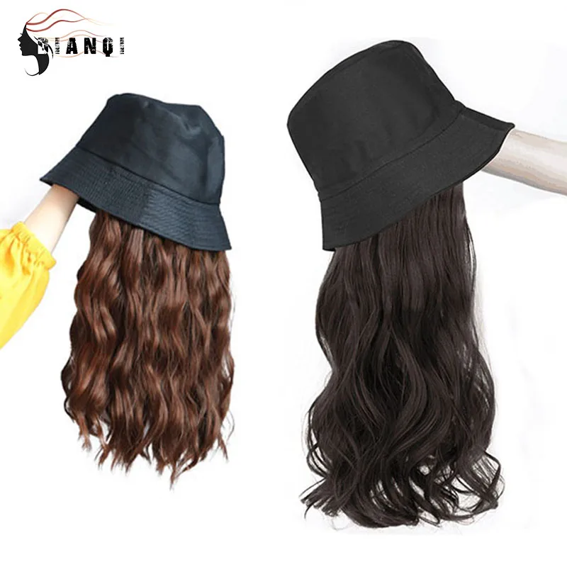 Top Trends: DIANQI Synthetic Wig For Women, natural Wavy Black / Brown Hair, connection With Black Fisherman Hat, No Adjustable For Girls Shoppable Styles