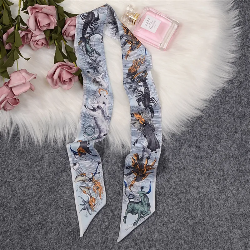 Top Trends: 12 Constellations Scarf Women Luxury Brand Bag Skinny Scarves New Design Silk Scarf For Ladies Foulard Wrist Towel Neckerch Shoppable Styles