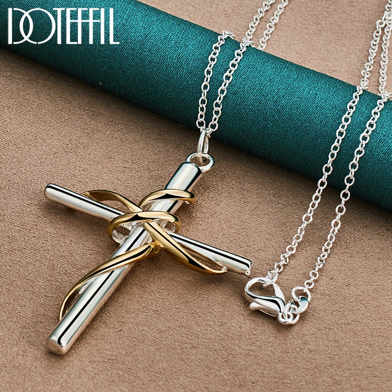 Top Trends: DOTEFFIL 925 Sterling Silver Gold Cross Pendant Necklace 18-30 Inch Chain For Woman Man Fashion Wedding Engagement Party Jewelry Shoppable Styles