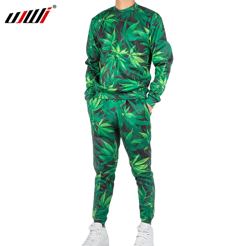 Top Trends: UJWI Casual Men Tracksuit 2 Piece Set Streetwear And Pants Feuille Green Hemp Leaf Weed 3d Crewneck Men / Women Hoodie Pullovers Shoppable Styles