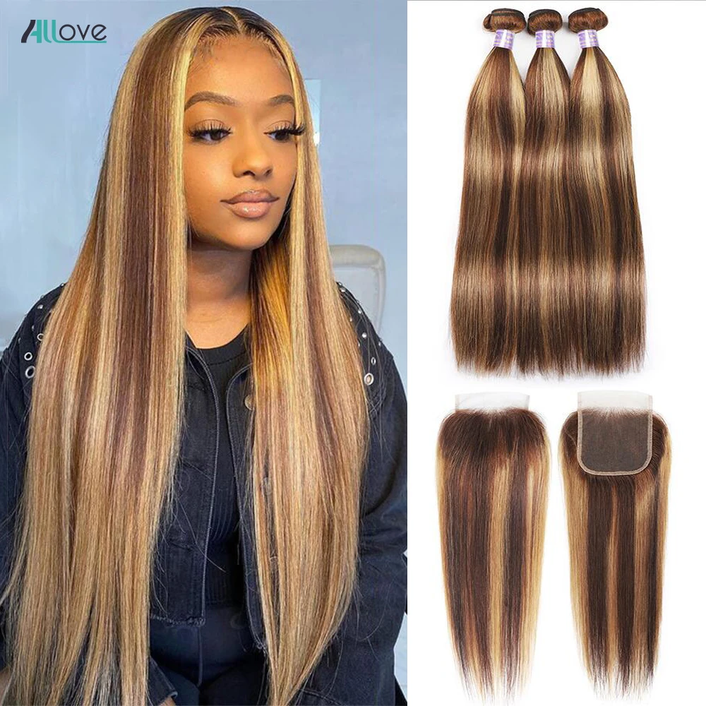 Top Trends: Highlight Bone Straight Hair Bundles With Closure Brazilian Remy Human Hair 4 / 27 Ombre Honey Blonde 3 / 4 Bundles With Closures Shoppable Styles