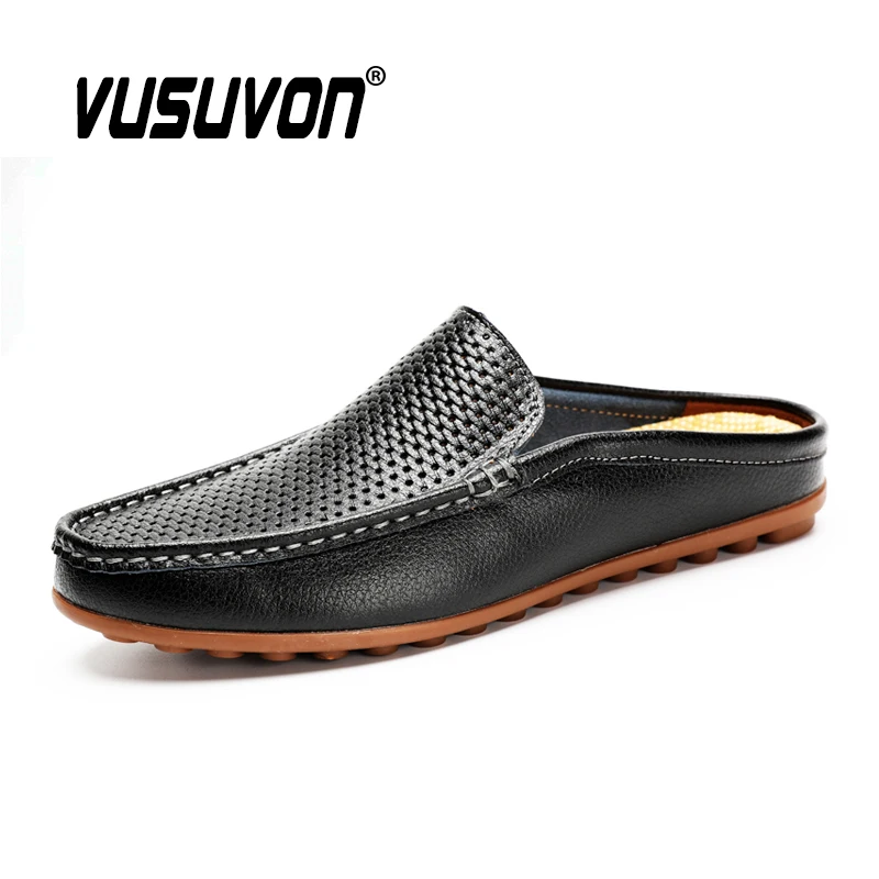 Top Trends: Italian Men Slippers Genuine Leather Loafers Moccasins Outdoor Non-slip Black Casual Slides Summer Spring Fashion Shoes 2020 Shoppable Styles