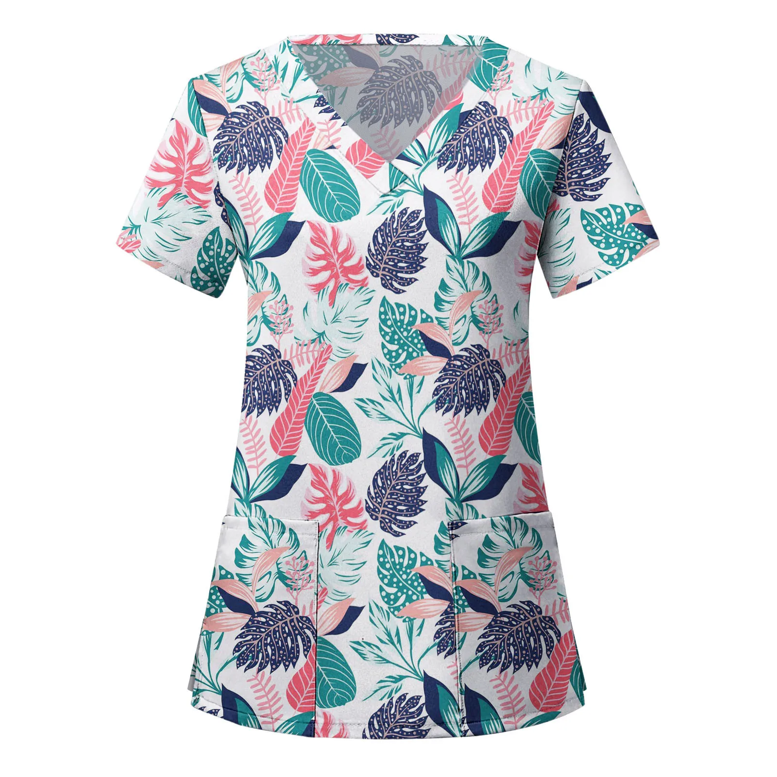 Top Trends: Casual Nurse Uniform Floral Print Women Short Sleeve Tops V-neck Blouse Shirt Pocket Beauty Care Scrub Uniforms Enfermera Mujer Shoppable Styles