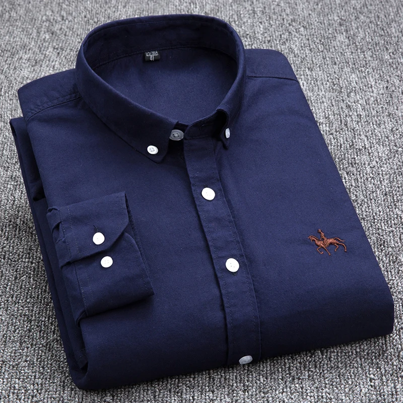 Top Trends: Oxford Fabric Shirts Men High Quality Long Sleeve Solid Smart Shirt Designer Regular Fit Brand Navy Korean Korean Mens Clothing Shoppable Styles