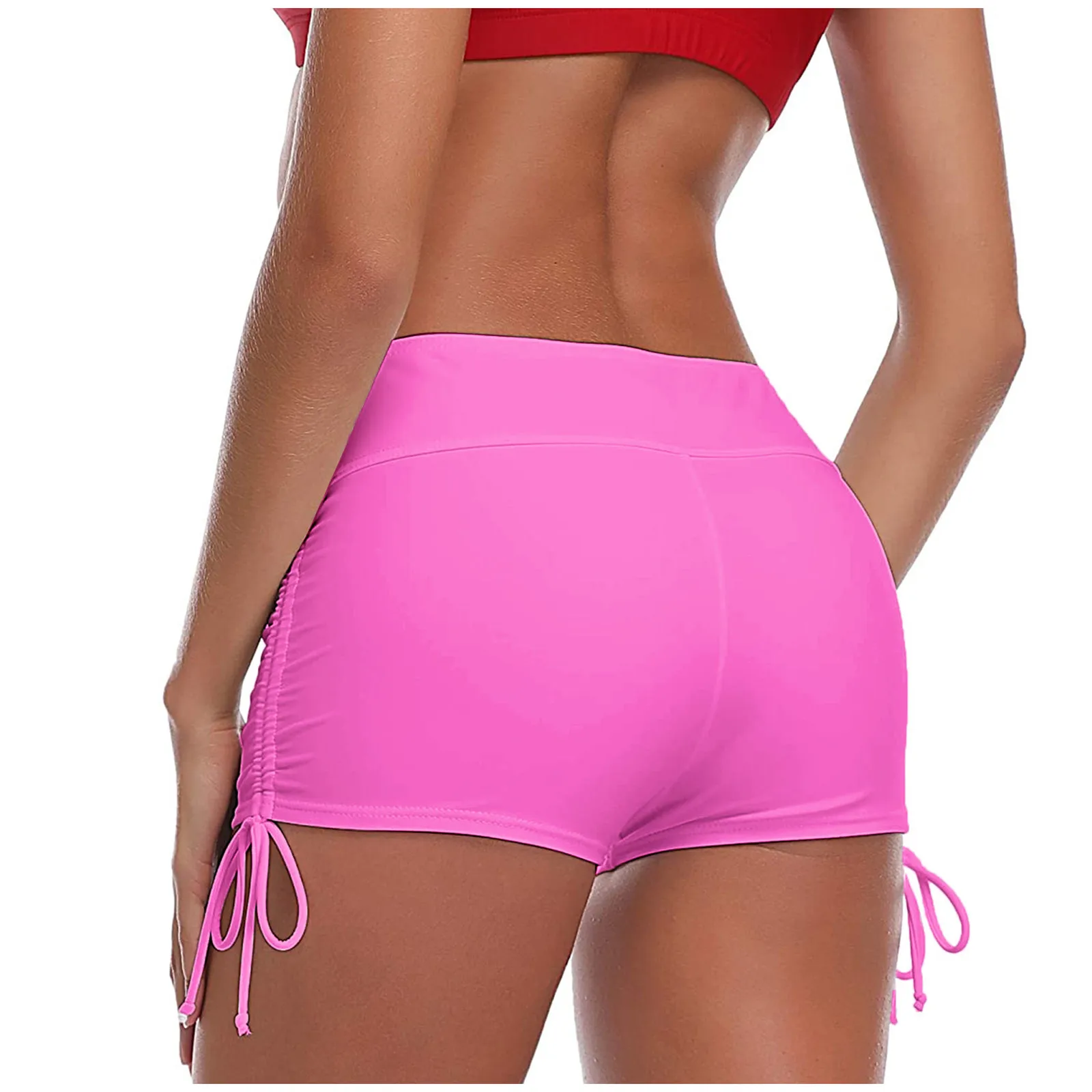 Top Trends: Drawstring Ruched Bikini Bottom Women Beach Shorts Solid High Waist Swim Trunks Summer Swimming Shorts Running Sport Pants Shoppable Styles