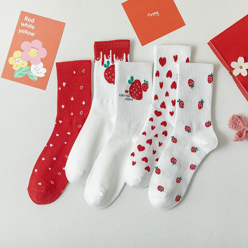 Top Trends: Kawaii Funny Fruit Women Socks Women's Cotton Socks Colorful Cute Crew Strawberry Socks Woman Socks Cotton For Christmas Gifts Shoppable Styles