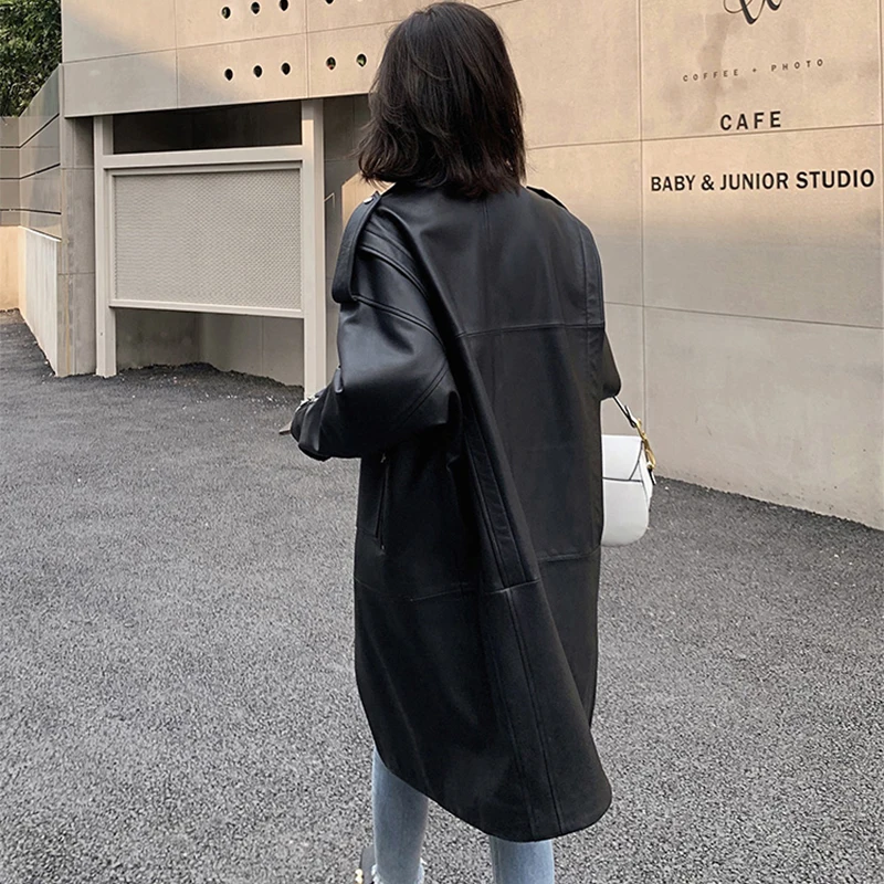 Top Trends: Nerazzurri Autumn Oversized Black Long Womens Leather Biker Jacket Long Sleeve Spring Loose Faux Leather Coat Streetwear 2022 Shoppable Styles - Image 4