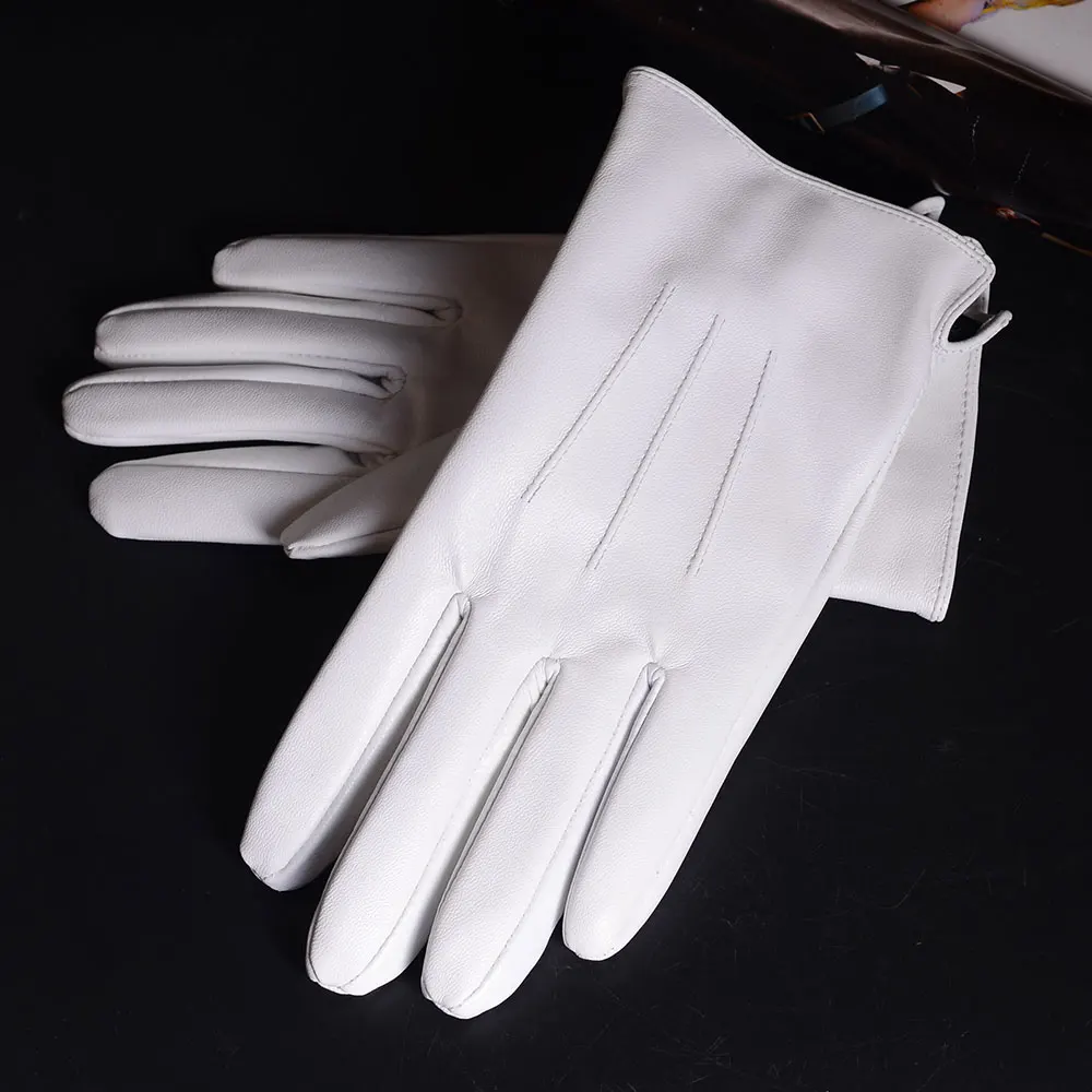 Top Trends: Men's Genuine Leather Real Leather Winter Warm White Ceremonial Short Gloves Police Gloves Shoppable Styles - Image 3