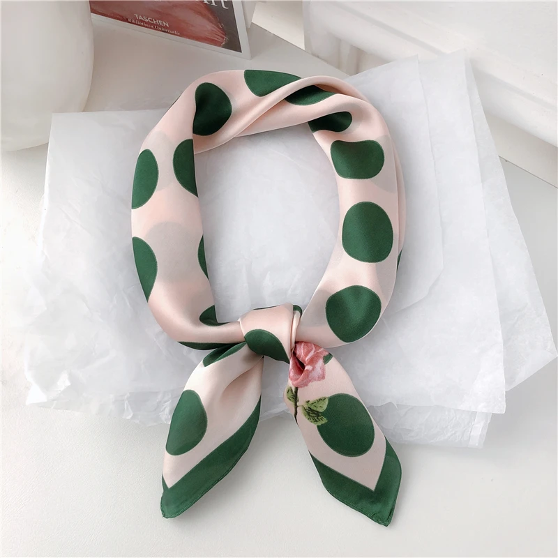 Top Trends: Luna&Dolphin Women Spring Square Scarf 70X70CM Green Dot Rose Cartoon Chiffon Silk Elegant Flower Camera Headband Hair Bandana Shoppable Styles