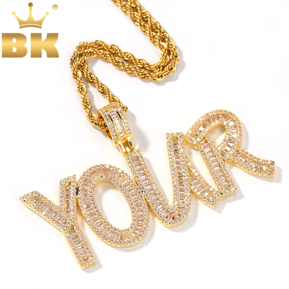 Top Trends: THE BLING KING Iced Cubic Zircon Baguettecz Initial Letters Pendant Necklace Words Name With 4mm CZ Tennis Chain Jewelry Shoppable Styles