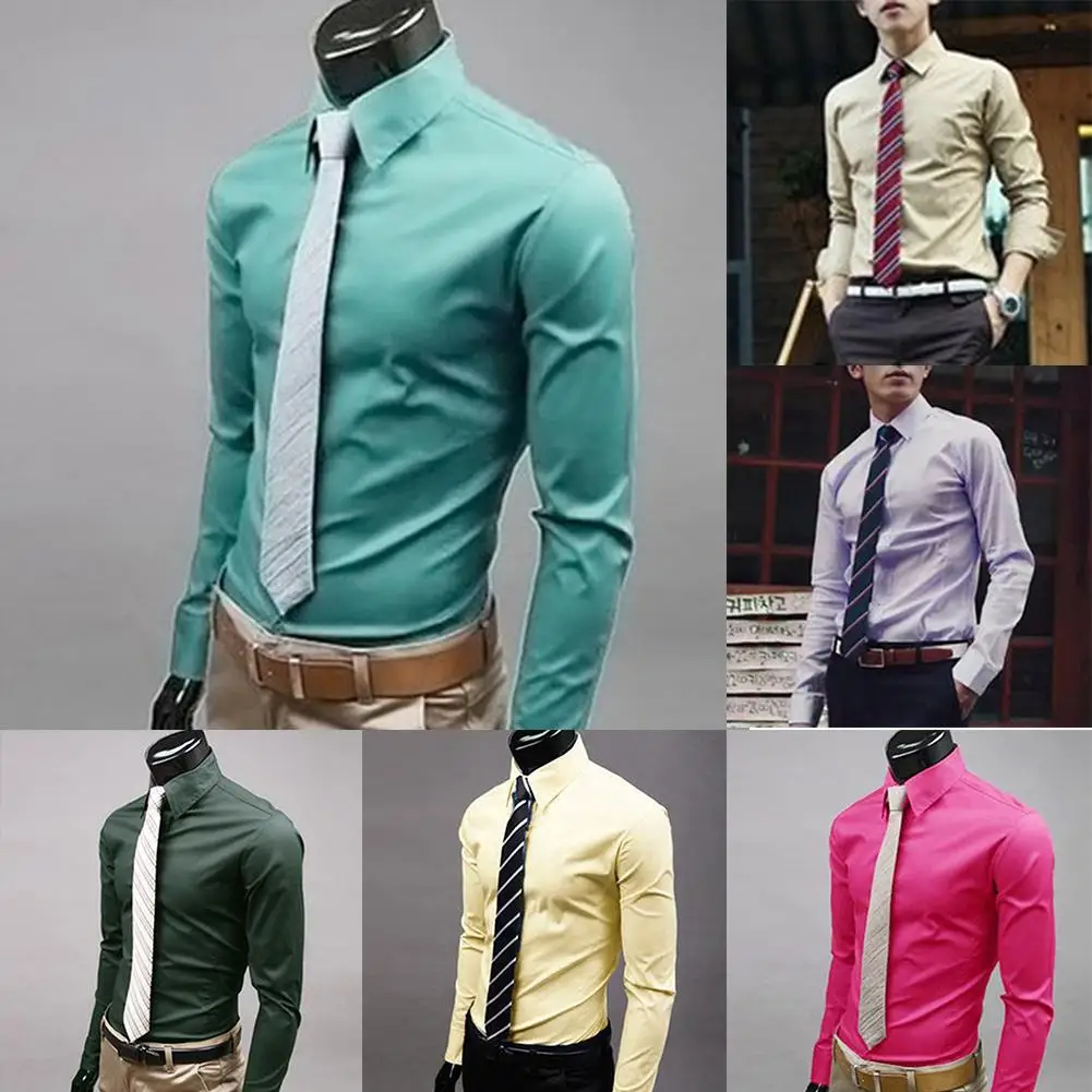 Top Trends: Fashion Men Shirts Dress Solid Color Long Sleeve Buttons Down Shirt Slim Formal Business Shirts Top Small Size Shoppable Styles