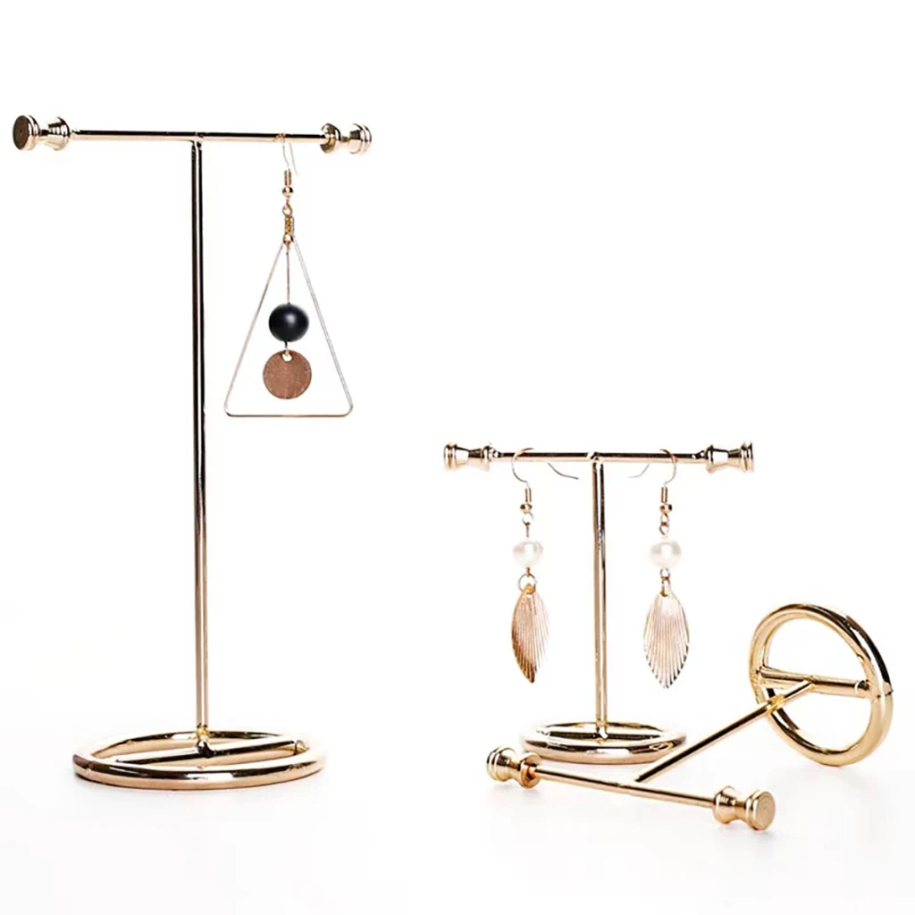 Top Trends: Metal Earring Display Stand Women Desk Jewelry Organizer Gold Color T-bar Ring Necklace Showing Shelf Jewelry Rack Shoppable Styles