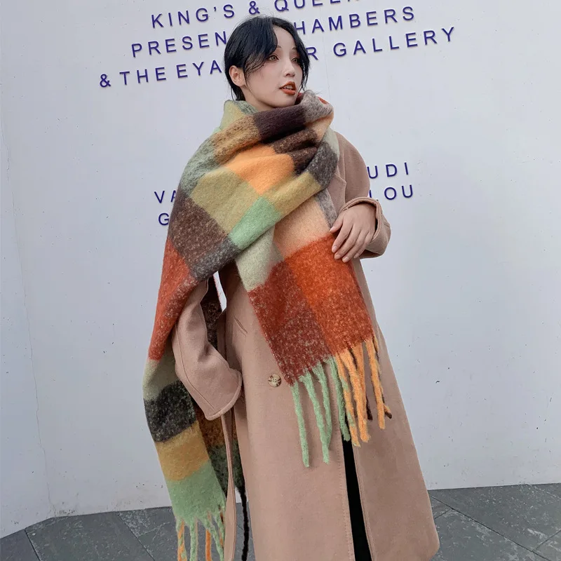 Top Trends: Autumn Scarf Women Korean Warm Rainbow Striped Cashmere Shawl 2020 Winter Female Thickened Warm Super Long Stoles Pashmina Hijab Shoppable Styles