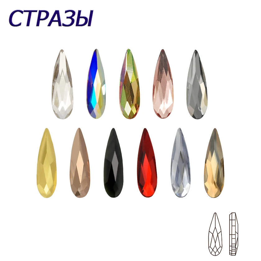 Top Trends: 2x6mm 3x10mm 20pcs Colorful Raindrop Flatback Nail Art Rhinestones Glitter Glass Manicure Tips 3D Nail Charms Decoration Shoppable Styles