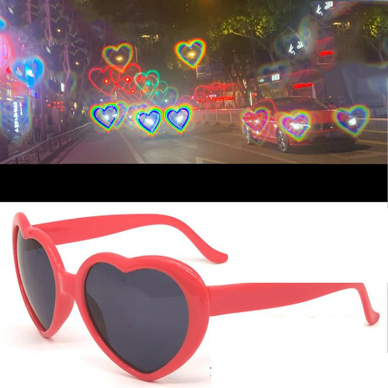 Top Trends: Love Heart Shape Sunglasses Women PC Frame Light Change Love Heart Lens Colorful Sun Glasses Female Red Pink Shades Magic Shoppable Styles