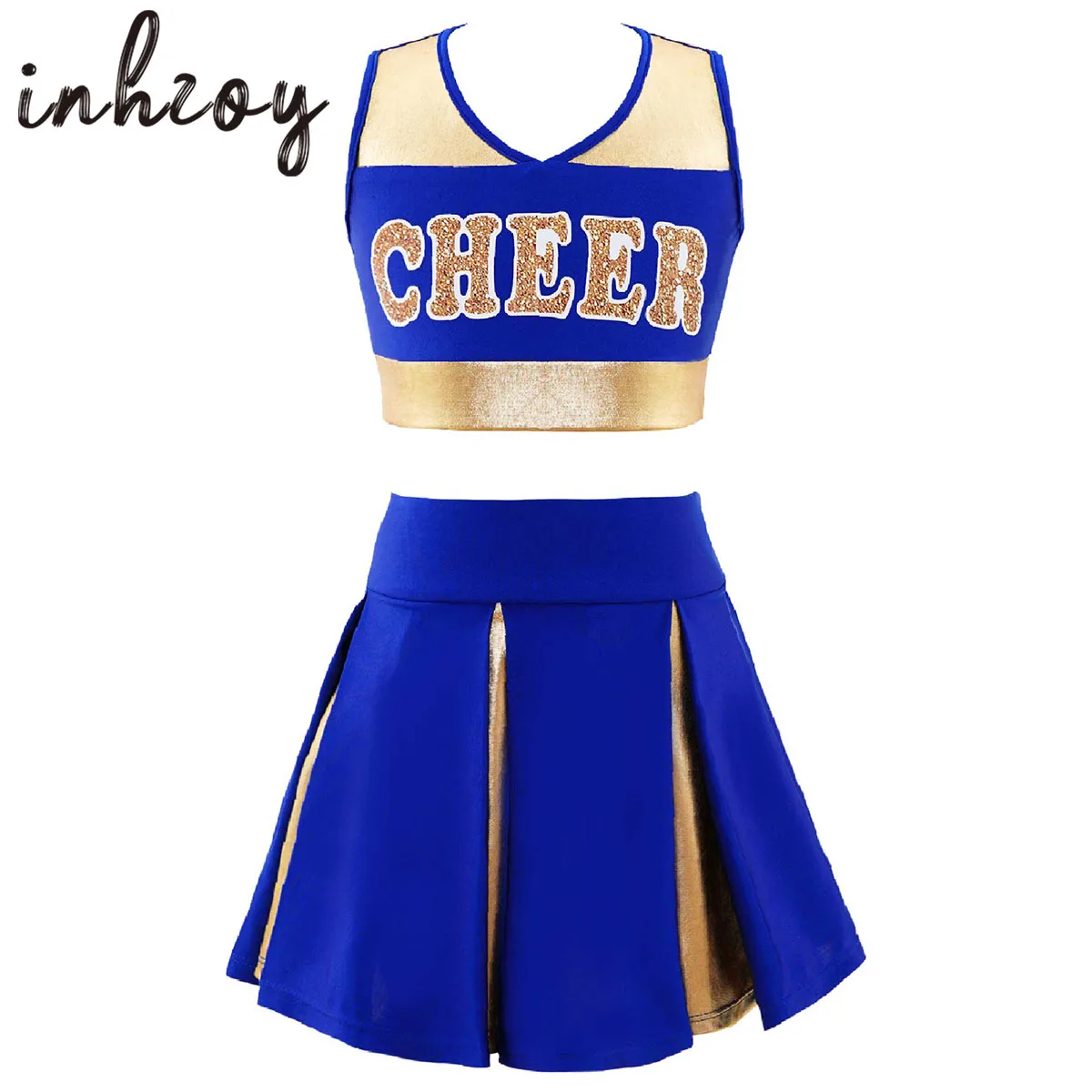 Top Trends: Kids Girls Cheer Leader Costume Cheerleading Uniform Outfit Shiny Tank Top With Pleated Skirt Set Shoppable Styles