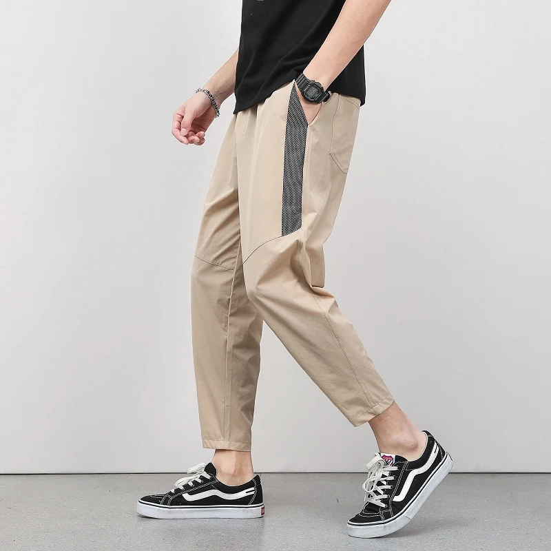 Top Trends: Korean Summer Men&#039;S Thin Splicing 9-Point Pants Ice Silk Ventilation Trend Straight Tube Loose Elastic Legged Casual Trousers Shoppable Styles