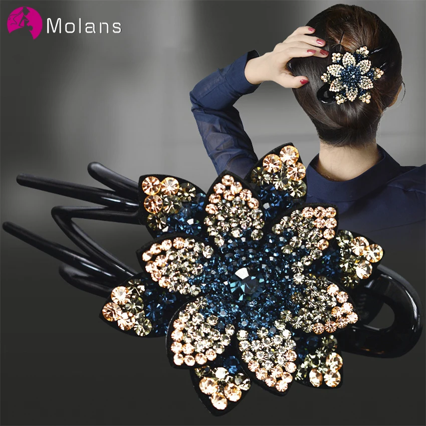 Top Trends: Molans Rhinestone Hairpin Flower Duckbill Hair Claws Vintage Hair Clips Hair Accessories For Women Shinning Ponytail Headwear Shoppable Styles