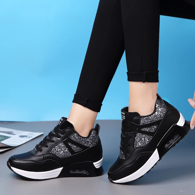 Top Trends: 2020Bling Women Sneakers Spring Autumn Breathable Womens Shoe Wedges Light Soft Black Running Shoes Zapatillas Deportivas Hombre Shoppable Styles