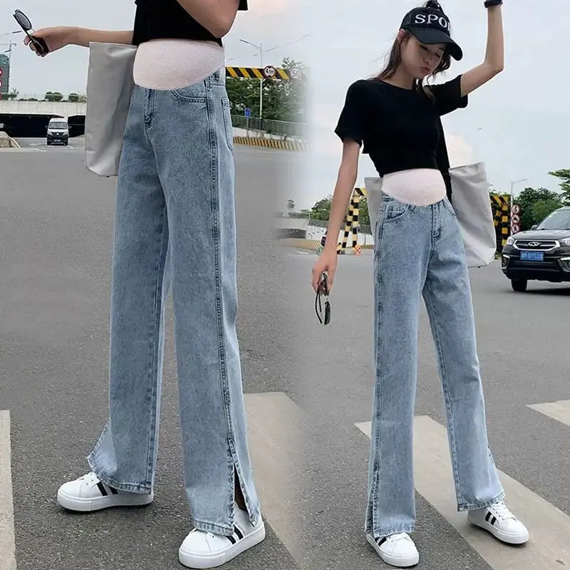 Top Trends: Autumn Loose Wide Leg Jeans Maternity Pants Trousers For Pregnant Women Clothes Vintage Pregnancy High Waist Denim Pants Shoppable Styles