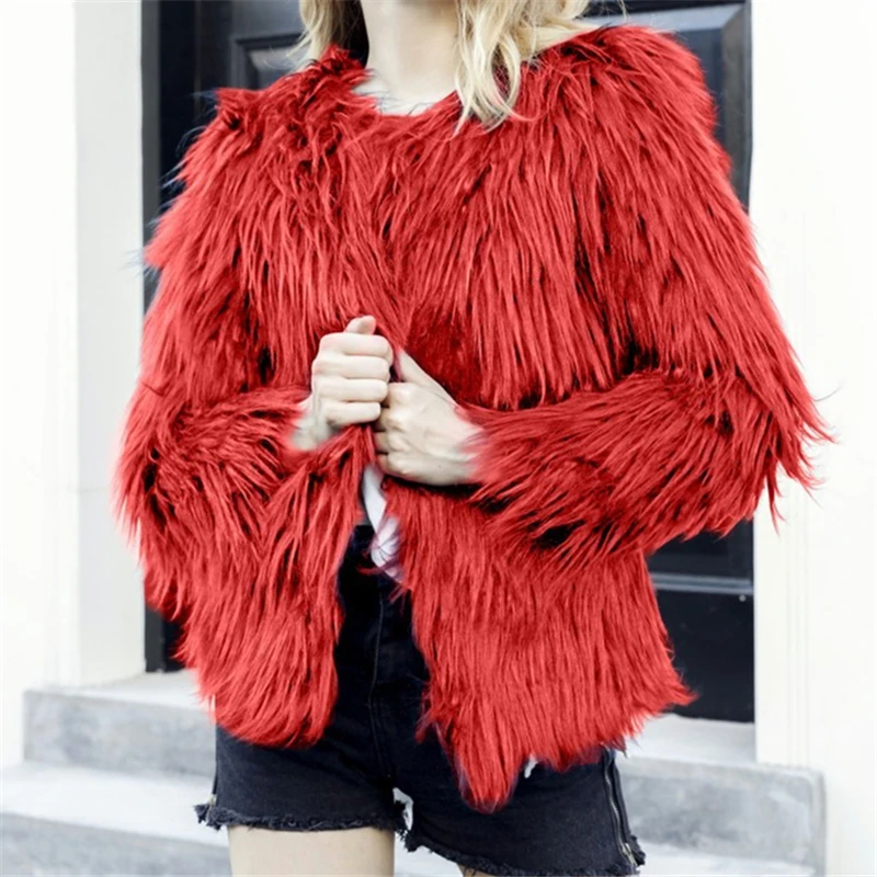 Top Trends: Christmas Faux Fur Coat Winter Fur Jacket Women Streetwear Pink Fur Fluffy Jackets Vintage Furry Coats Fuzzy Soft Outerwear Red Shoppable Styles