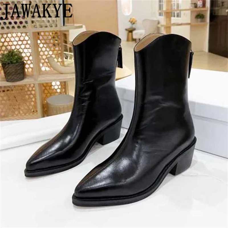 Top Trends: Luxury Classic Chelsea Ankle Boots For Women Pointy Toe Block Heels Increase Genuine Leather Short Boots Spring Booties Mujer Shoppable Styles