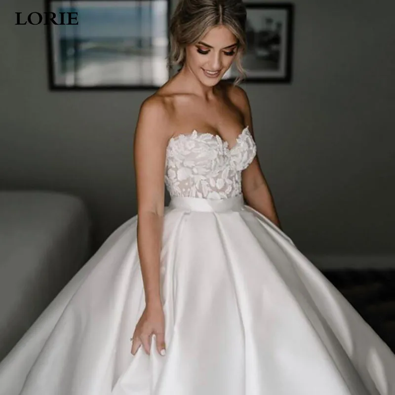 Top Trends: LORIE Princess Wedding Dresses Satin Sweetheart Lace Wedding Bridal Gowns Long Train Ivory Wedding Ball Gown Shoppable Styles