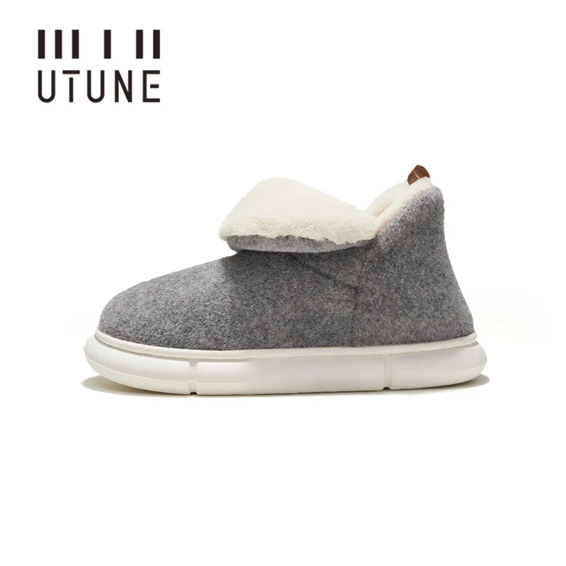 Top Trends: UTUNE Men&#039;s Snow Boots Slippers Winter Warm Felt Women House Shoes Platform Indoor Slippers Plain Winter Boots Gray Size 46-47 Shoppable Styles