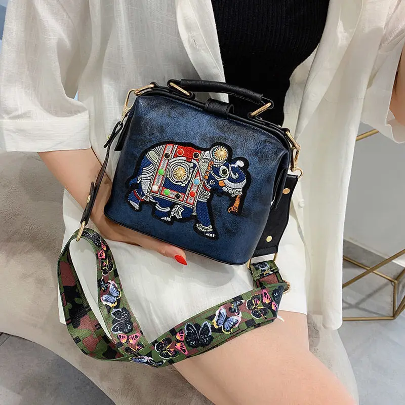 Top Trends: Vintage Embroidery Elephant Bag Bags Wide Butterfly Strap PU Leather Women Shoulder Crossbody Bag Tote Women&#039;s Handbags Purses Shoppable Styles