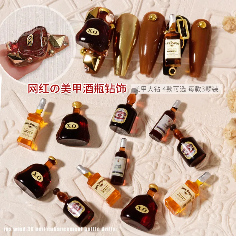 Top Trends: 3*pcs New Wine Bottle Nail Charms Jewelry Manicure Nail Decoration 3D Mini Stereo Red Wine Bottle DIY Personality Accessories Shoppable Styles