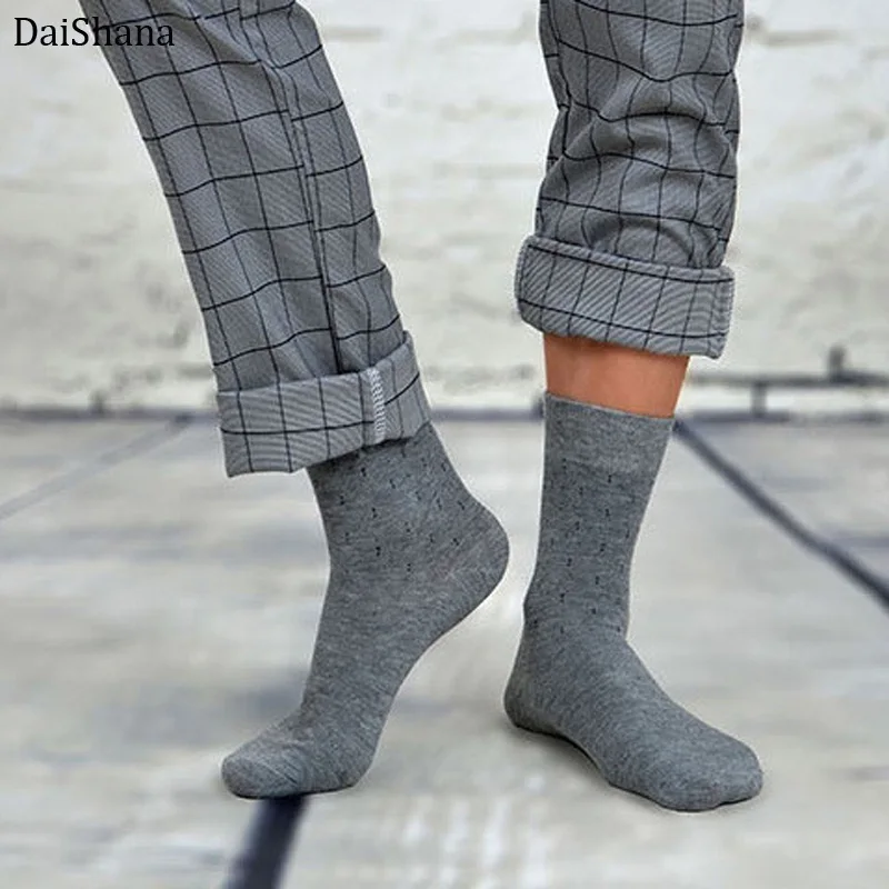 Top Trends: 5 Pairs High Quality Casual Business Cotton Socks Solid Color Elastic Socks For Spring Autumn Male Breathable Socks For Man Gift Shoppable Styles