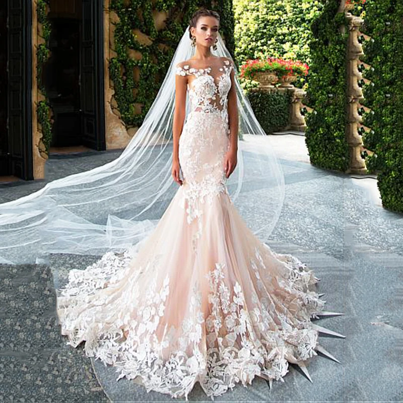 Top Trends: LoveDress Pink Boho Wedding Dress Mermaid Lace Appliques Sexy Backless Bride Gowns Short Sleeve Tulle Sweep Train Robe De Mariée Shoppable Styles