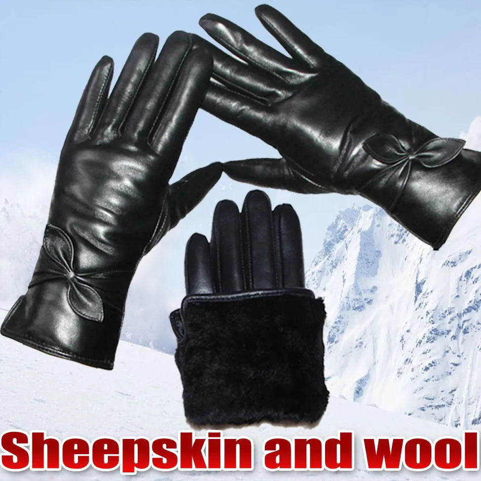 Top Trends: Leather Fur Sheepskin Gloves Women's Sheepskin Wool Gloves Thick Warm Leather Real Wool Gloves Winter Touch Screen Windproof Shoppable Styles