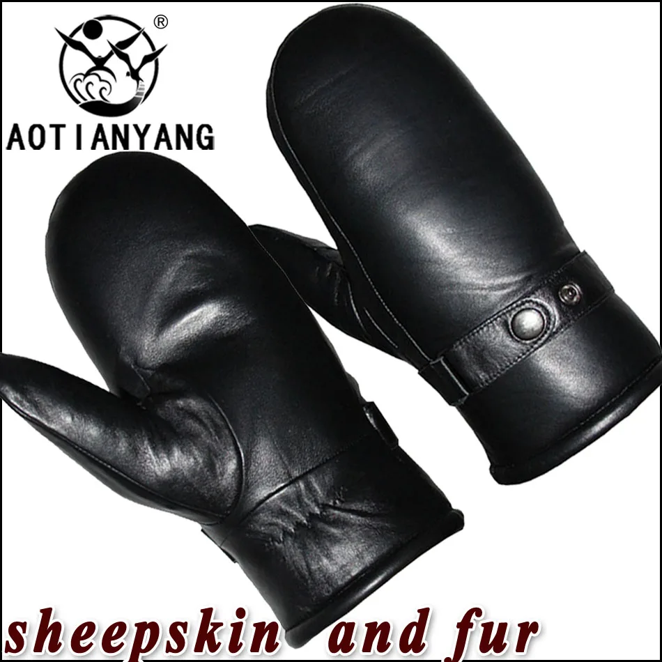 Top Trends: AOTIANYANG 2023 Men's Sheepskin Gloves Genuine Real Wool Leather Mittens Winter Outdoor Warmth Thickened Sheepskin Fur Lining Shoppable Styles