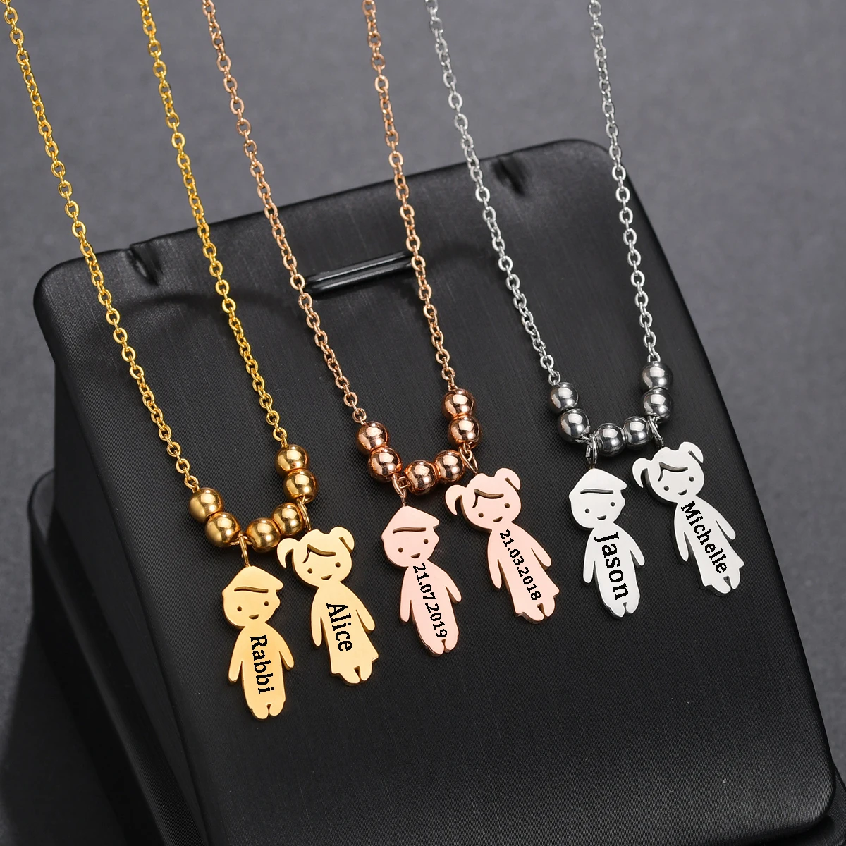 Top Trends: Acheerup New Custom Name Boy Girl Pendant Necklace Stainless Steel Personalized Date Kids Figure Necklaces Family Birthday Gifts Shoppable Styles