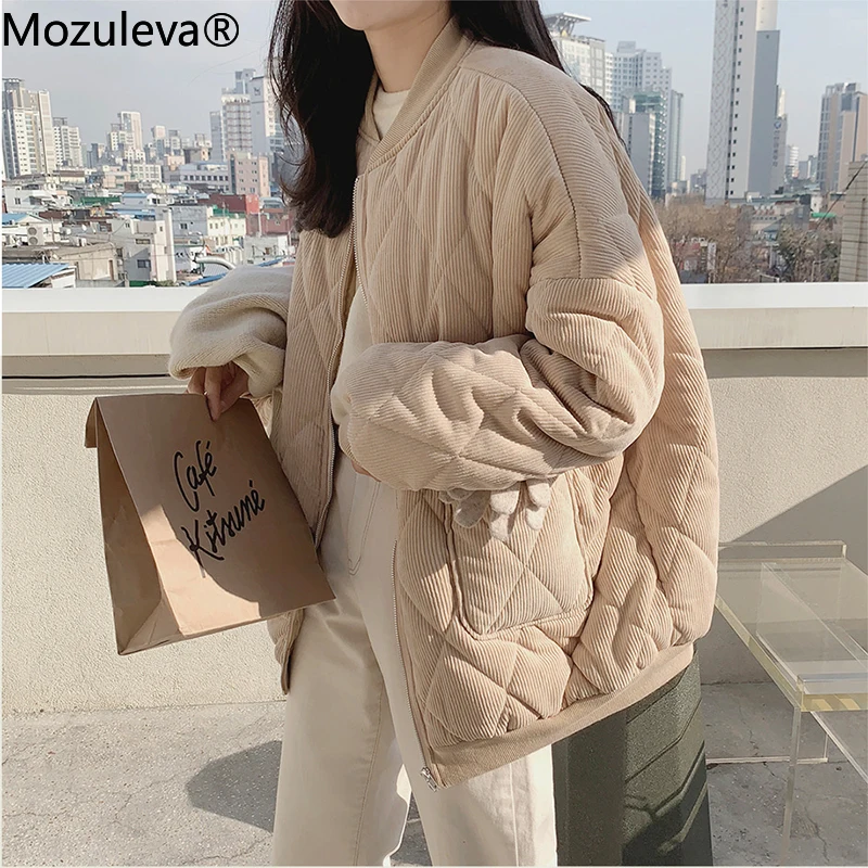 Top Trends: Mozuleva New 2022 Autumn Winter Women Thick Jackets V-neck Puffer Corduroy Parkas High-Quality Warm Oversize Vintage Wild Coat Shoppable Styles