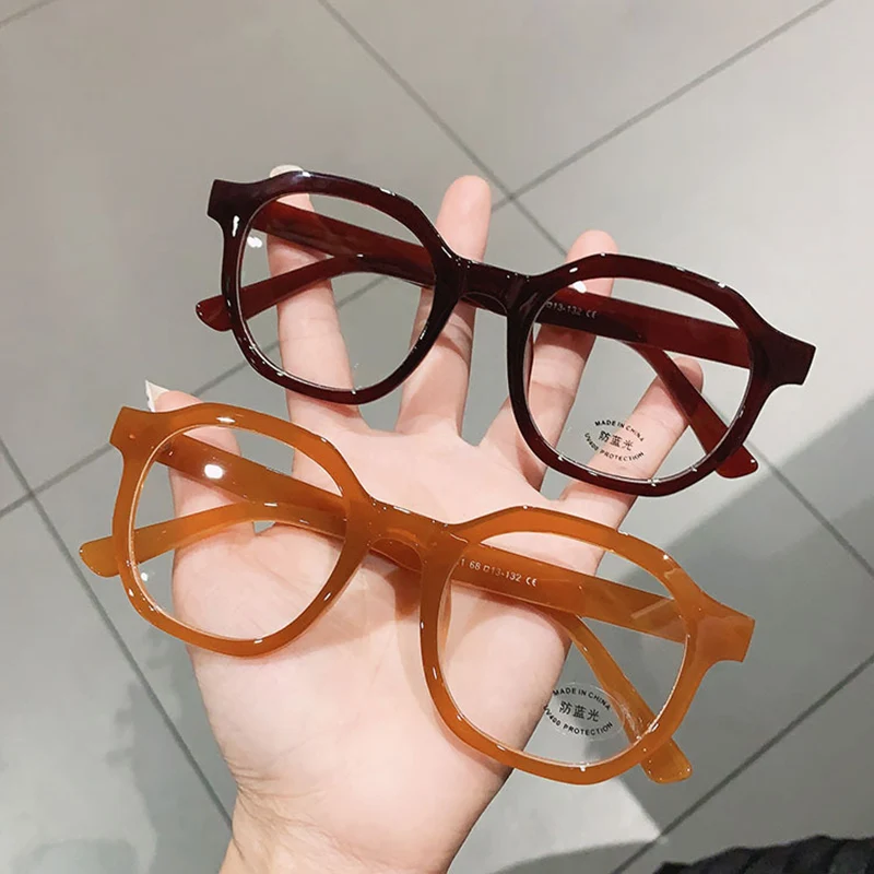 Top Trends: SO&EI Fashion Irregular Square Women Optical Glasses Frame Clear Anti Blue-Ray Lens Eyewear Vintage Men Wine Red Champagne Frame Shoppable Styles