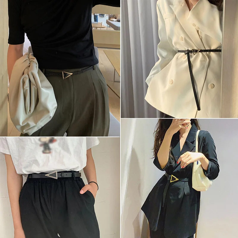 Top Trends: New Design Personality Leather Thin Belt Metal Triangle Buckle Thin Female Belts Jeans Trouser Dress Lady Fashion Waist Strap Shoppable Styles - Image 2