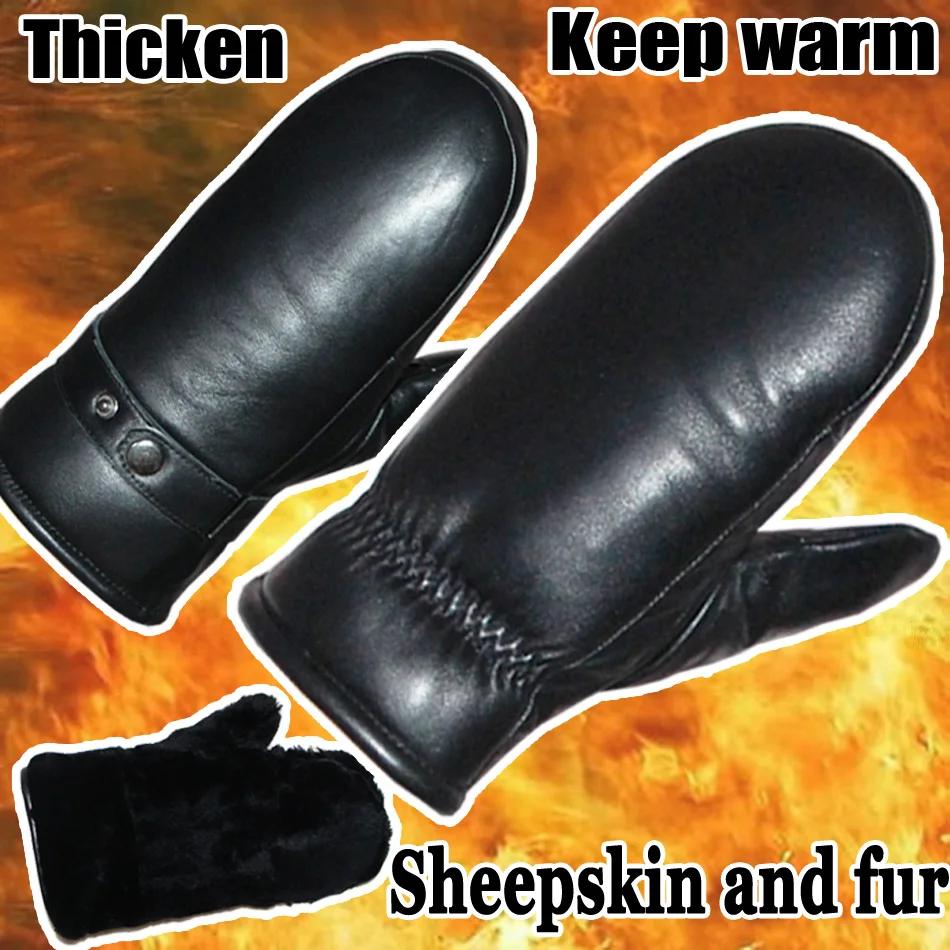 Top Trends: Leather Gloves Men&#039;s Sheepskin Mittens Wool Real Fur Gloves Winter Warm Outdoor Women&#039;s Sheepskin Fur One Thick Cold-proof Glove Shoppable Styles