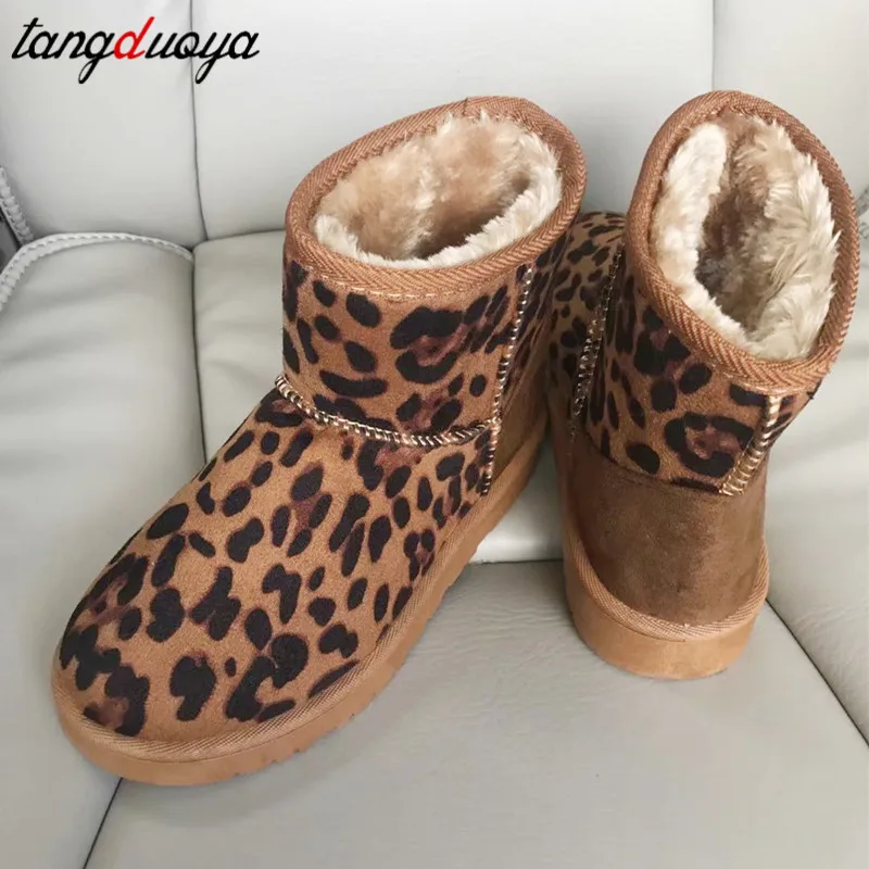 Top Trends: Women Winter Snow Boots Warm Flat Plus Size Platform Leopard Boots Women's Shoes New Flock Fur Suede Ankle Boots Female Shoppable Styles