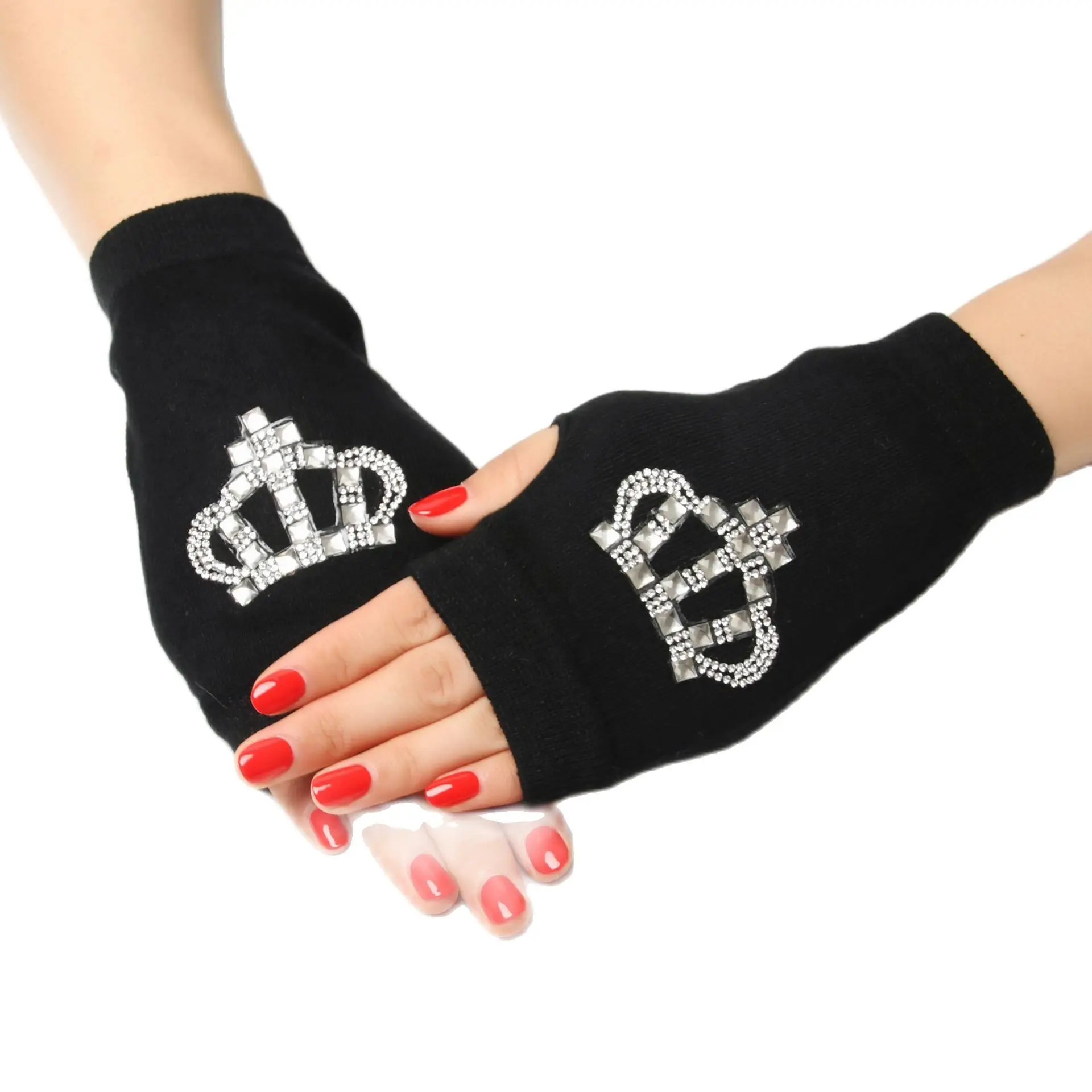 Top Trends: Sailor Dance Gloves Rivet Wool Gloves Spring And Autumn Black Half-finger Gloves Show Gloves Shoppable Styles - Image 3