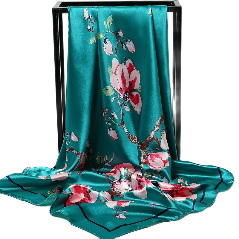 Top Trends: 90*90CM Large Square Scarf Luxury Women's Bandana Twill Silk Shawl Head Handkerchief Spring Autumn Gift Scarf Shoppable Styles - Image 2