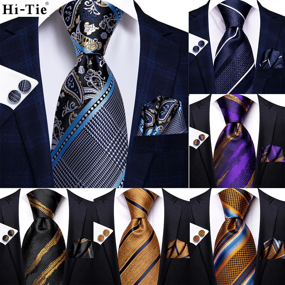 Top Trends: Hi-Tie Navy Blue Striped Silk Wedding Tie For Men Fashion Design Gift Men Necktie Hanky Cufflink Set Business Party Dropshiping Shoppable Styles